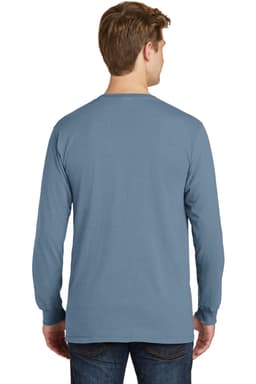 A long sleeve tee in a light blue colour, featuring a plain back view. It has a logo on the side.