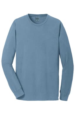 A long sleeve tee in a soft blue hue, featuring a round neck and one logo. Suitable for casual wear.