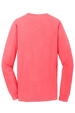 A coral long sleeve tee with a plain back and long sleeves, featuring a visible logo.
