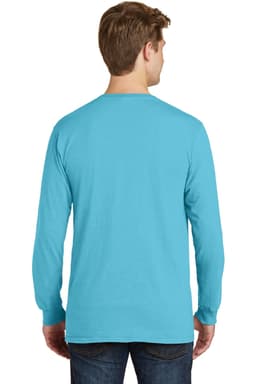 A long sleeve tee in a vibrant aqua colour, featuring a plain back and ribbed cuffs. Suitable for casual wear.
