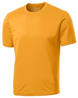 A bright yellow Port & Company Performance Tee, featuring short sleeves and a simple design with a logo.