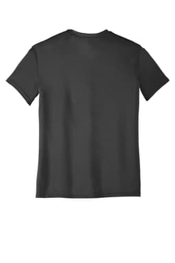 A black youth performance tee with a smooth, plain back design and a logo on the side.