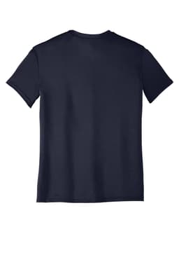 A navy blue youth performance tee with short sleeves and a plain back, featuring a small logo.