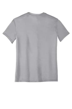 A grey youth performance tee featuring a crew neck and short sleeves. It has a logo on the back.
