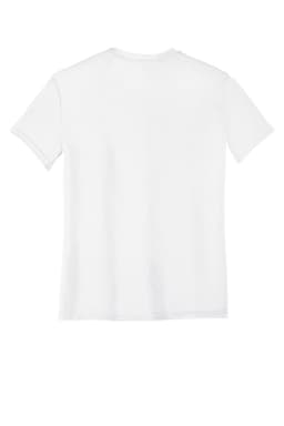 A white youth performance t-shirt with a plain back and short sleeves, featuring a logo.