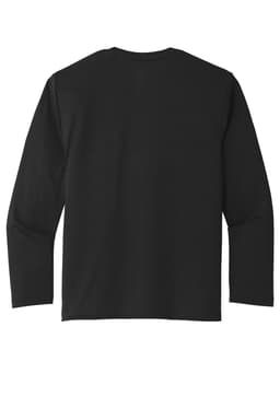 A black long sleeve performance tee featuring a smooth back design and a logo.
