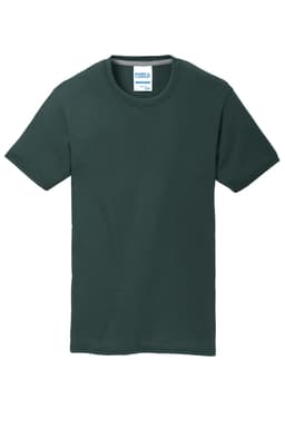 A dark green t-shirt with a crew neck and short sleeves. Features a tag inside the collar with branding.