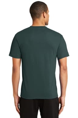 A green performance blend T-shirt, featuring a plain back design and short sleeves.