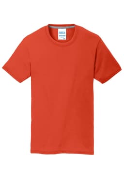 An orange Port & Company Performance Blend Tee with a crew neck and short sleeves, featuring a logo.