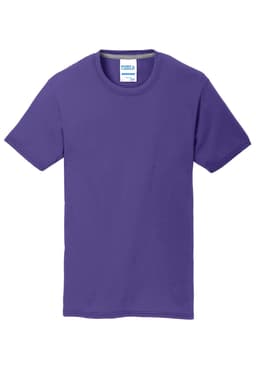 A purple short-sleeve t-shirt with a brand label inside the collar.