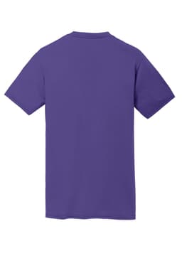 A purple T-shirt featuring a plain back design and a logo. Ideal for casual wear or promotional use.