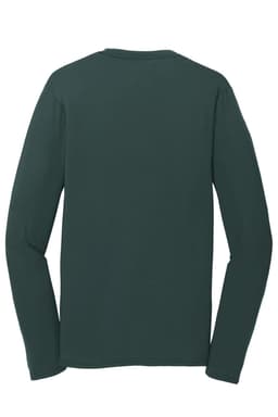 A long sleeve performance blend tee in dark green, featuring a plain back and soft fabric.