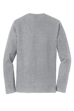 A long sleeve grey T-shirt with a plain back and a brand logo.