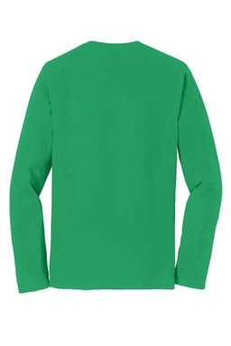 A long sleeve t-shirt in vibrant green, featuring a simple, solid design and a branding logo.
