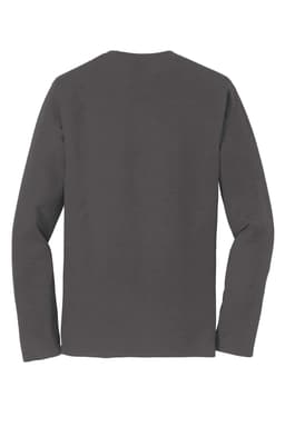 A long sleeve grey t-shirt with a simple design and a branded logo on the back.