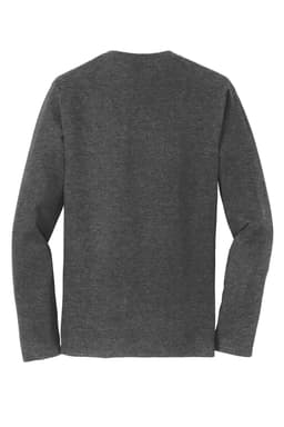 A long sleeve grey t-shirt with a crew neck and back view. It features a logo.