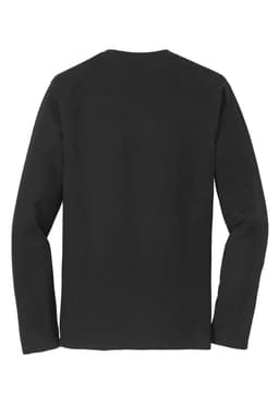 A black long sleeve t-shirt with a simple design and a logo on the back.