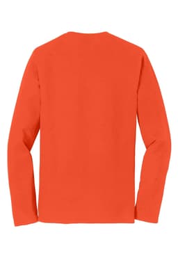 An orange long sleeve t-shirt with a plain back. The shirt features a logo or branding.