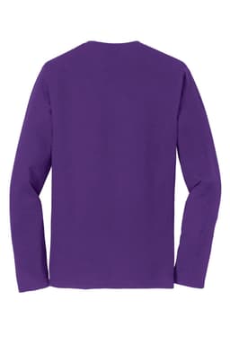 A long sleeve t-shirt in purple, featuring a simple design with a logo on the back.