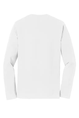 A plain white long sleeve T-shirt with a back view, featuring a simple design and no visible branding.