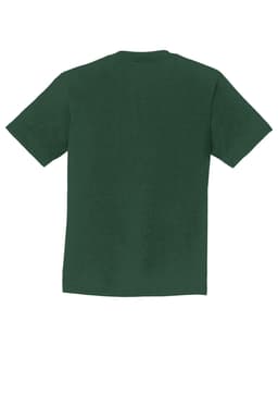 A dark green youth T-shirt featuring short sleeves and a plain back, with an unobtrusive logo.