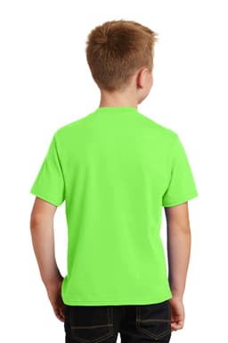 A vibrant green youth t-shirt with a plain back. The shirt features a logo. Ideal for casual wear.