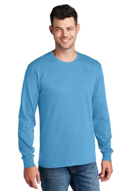 A long sleeve t-shirt in a bright blue colour, featuring a crew neckline and a logo on the chest.