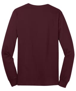 A maroon long sleeve core cotton tee with a plain back and fitted sleeves. It features a logo on the label.