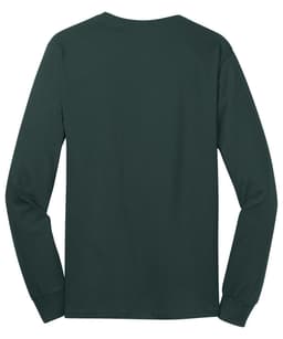 A long sleeve t-shirt in dark green, featuring a simple design with a logo on the back.