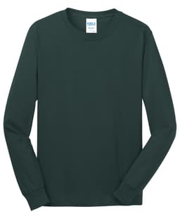 A dark green long sleeve cotton T-shirt with a simple design and a label visible at the neckline.
