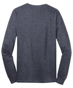 A long sleeve cotton tee in dark grey, featuring a simple design with a logo on the back.