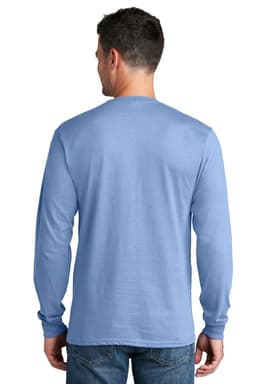 A light blue long sleeve cotton tee displayed on a model from the back, featuring a subtle logo.