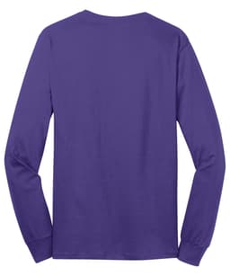 A long sleeve t-shirt in purple with a plain back and a brand logo.