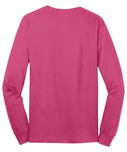 A long sleeve t-shirt in vibrant pink, featuring a plain back and a logo on the neck area.