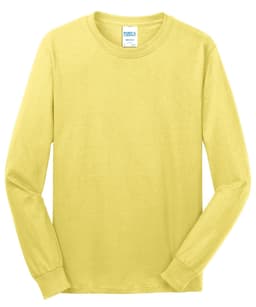 A long sleeve tee in a bright yellow colour, featuring a crew neck and one logo on the label.