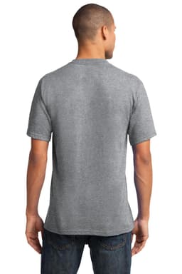 A men's grey Port & Company Core Cotton V-Neck Tee displayed from the back, featuring a simple design and short sleeves.