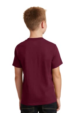 A youth cotton t-shirt in maroon, featuring a plain back design and short sleeves.
