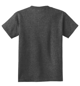 A charcoal grey youth t-shirt featuring short sleeves and a plain back. It includes a logo or branding.