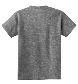 A grey youth t-shirt displayed from the back, featuring a plain design and short sleeves.