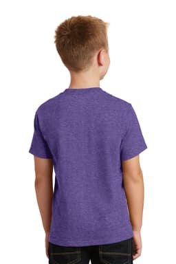 A youth t-shirt in purple with short sleeves, featuring a plain back and a simple design.