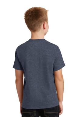 A navy blue youth t-shirt from Port & Company, viewed from the back. Features short sleeves and a simple design.