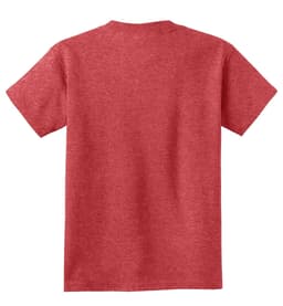 A red youth T-shirt displayed from the back, featuring short sleeves and a plain design with a branding logo.