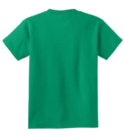 A green youth t-shirt with a plain back. It features a logo or branding on it.