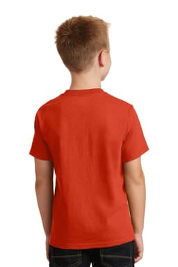 A youth core cotton T-shirt in bright red, featuring short sleeves and a plain back view.