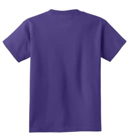 A youth T-shirt in vibrant purple with a standard crew neck and short sleeves. Features a logo on the back.