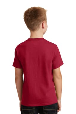 A youth cotton t-shirt in a bold red colour, featuring a simple back design and short sleeves.