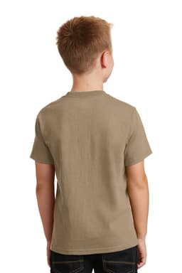 A youth t-shirt in a khaki colour, featuring a back view with no visible branding.