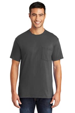 A grey Core Blend Pocket Tee featuring a front pocket and a classic fit.