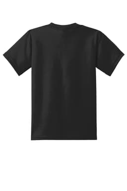 A black youth t-shirt featuring a classic crew neckline and short sleeves, with branding on the back.
