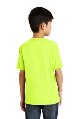 A youth t-shirt in neon yellow, featuring a plain back view and short sleeves.